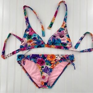 CANDIE'S Y2K Floral Drawstring 2 Piece String Twee Bikini Set Size XL